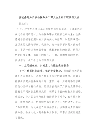 县税务局局长在县税务局干部大会上的任职表态发言