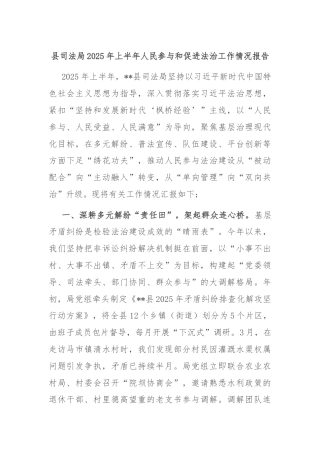 县司法局2025年上半年人民参与和促进法治工作情况报告