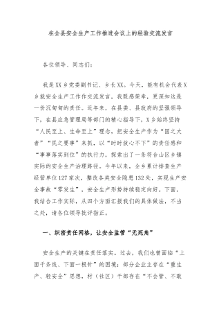 在全县安全生产工作推进会议上的经验交流发言