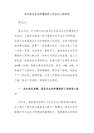 在全县水生态环境保护工作会议上的讲话