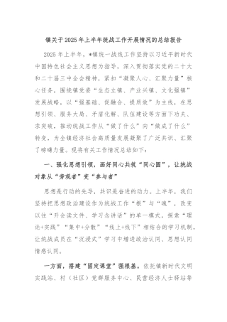 镇关于2025年上半年统战工作开展情况的总结报告