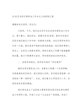 在XX区自然灾害防治工作会议上的经验汇报