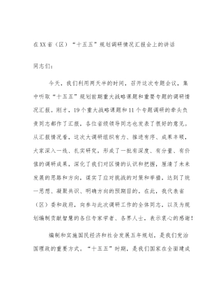 在XX省（区）“十五五”规划调研情况汇报会上的讲话