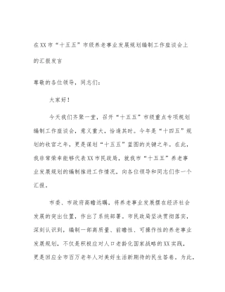 在XX市“十五五”市级养老事业发展规划编制工作座谈会上的汇报发言