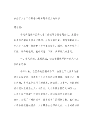 在全区人才工作领导小组专题会议上的讲话