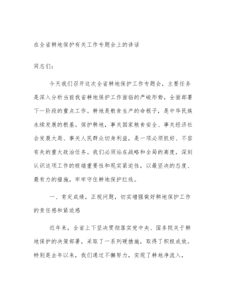 在全省耕地保护有关工作专题会上的讲话