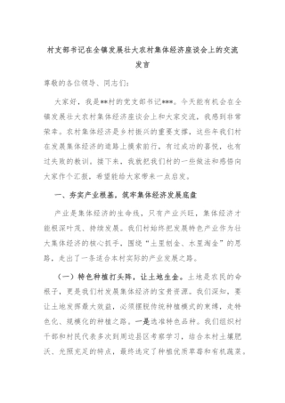 村支部书记在全镇发展壮大农村集体经济座谈会上的交流发言