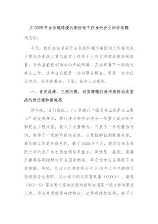 在2025年全系统环境污染防治工作推进会上的讲话稿