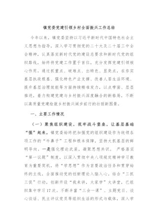 镇党委党建引领乡村全面振兴工作总结