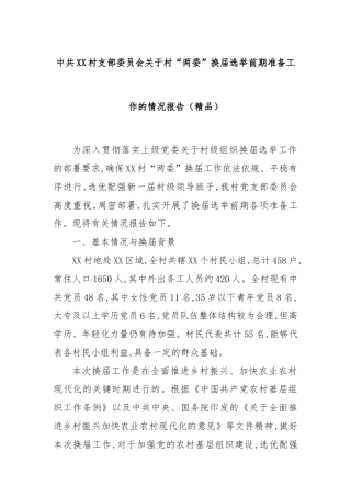 中共XX村支部委员会关于村“两委”换届选举前期准备工作的情况报告（精品）