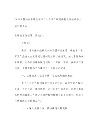 XX市发展和改革局在全市“十五五”规划编制工作推进会上的汇报发言