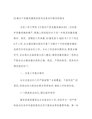 XX镇关于党徽党旗规范使用自查自纠情况的报告