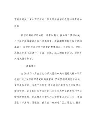 市能源局关于深入贯彻中央八项规定精神学习教育的自查评估报告