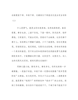 在新提拔干部、年轻干部、关键岗位干部座谈交流会发言材料（1）