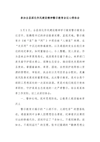 参加全县深化作风建设精神警示教育会议心得体会