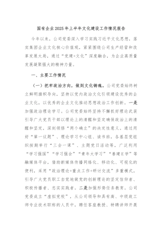 国有企业2025年上半年文化建设工作情况报告