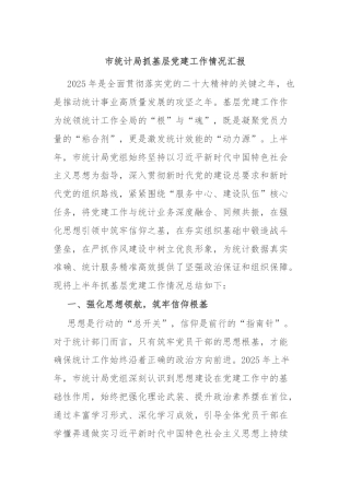 市统计局抓基层党建工作情况汇报
