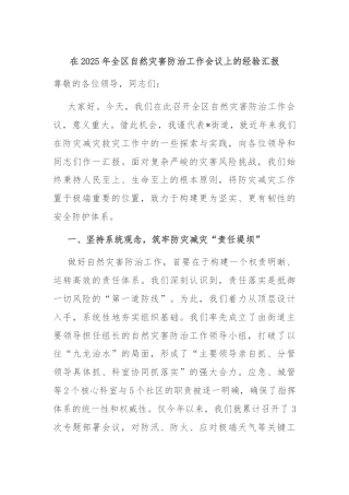 在2025年全区自然灾害防治工作会议上的经验汇报