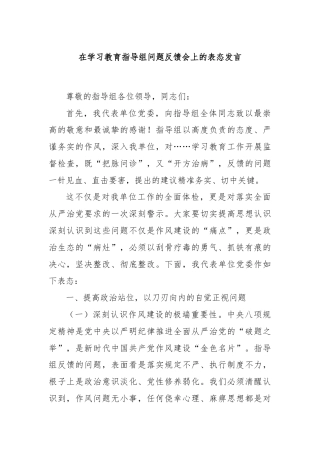 在学习教育指导组问题反馈会上的表态发言