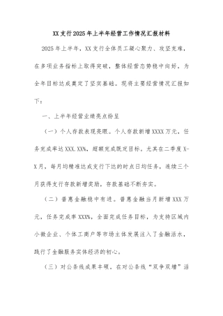 支行2025年上半年经营工作情况