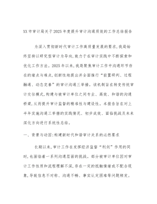 XX市审计局关于2025年度提升审计沟通质效的工作总结报告