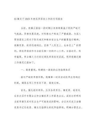 XX镇关于2025年度抗旱保收工作的专项报告