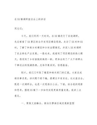 在XX镇调研座谈会上的讲话