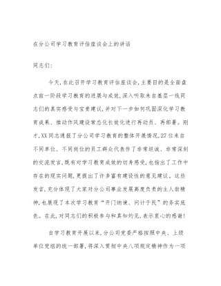 在分公司学习教育评估座谈会上的讲话