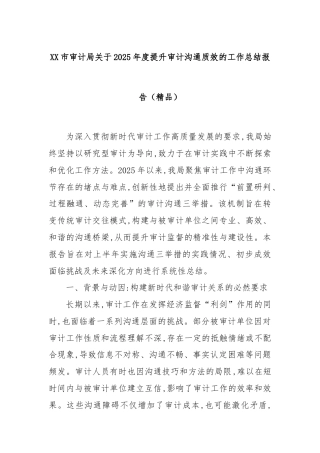 XX市审计局关于2025年度提升审计沟通质效的工作总结报告（精品）