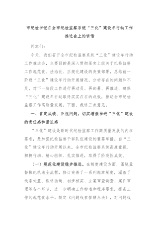 市纪检书记在全市纪检监察系统“三化”建设年行动工作推进会上的讲话
