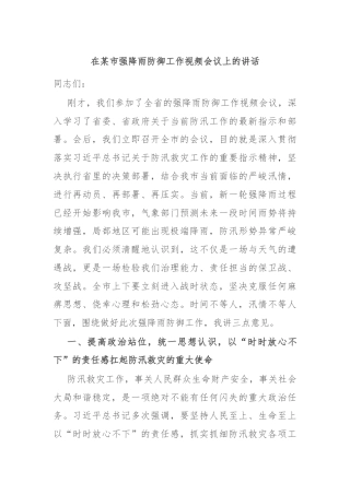 在某市强降雨防御工作视频会议上的讲话