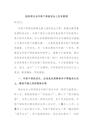 组织部长在年轻干部座谈会上发言提纲