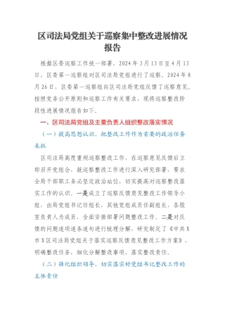区司法局党组关于巡察集中整改进展情况报告