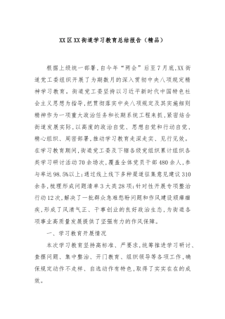 XX区XX街道学习教育总结报告（精品）