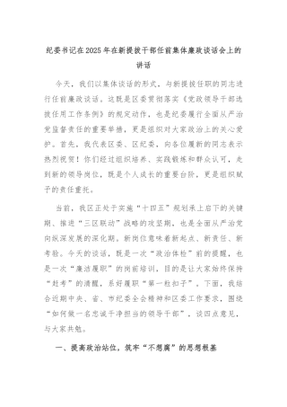 纪委书记在2025年在新提拔干部任前集体廉政谈话会上的讲话