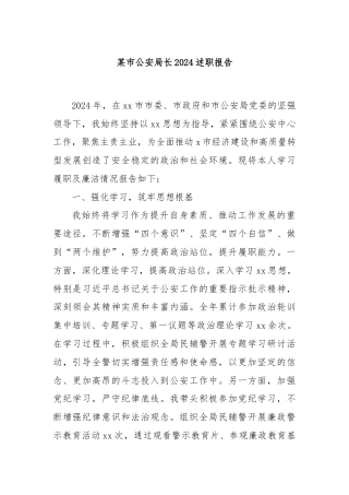 某市公安局长2024述职报告