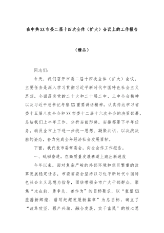 在中共XX市委二届十四次全体（扩大）会议上的工作报告（精品）