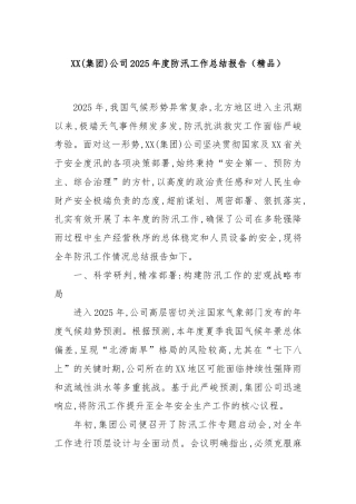 XX(集团)公司2025年度防汛工作总结报告（精品）