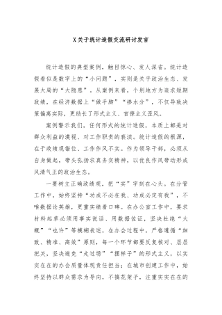 XX关于统计造假交流研讨发言