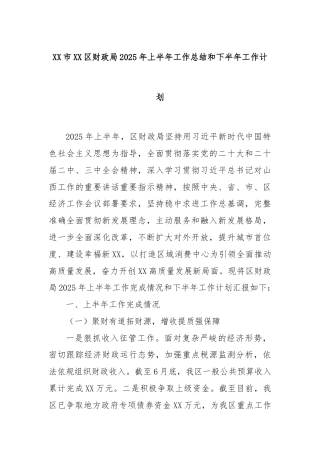 XX市XX区财政局2025年上半年工作总结和下半年工作计划