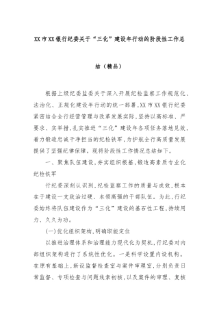 XX市XX银行纪委关于“三化”建设年行动的阶段性工作总结（精品）