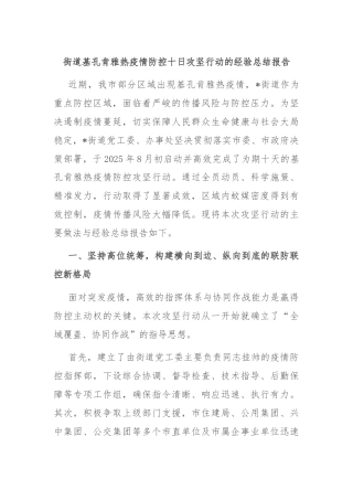 街道基孔肯雅热疫情防控十日攻坚行动的经验总结报告