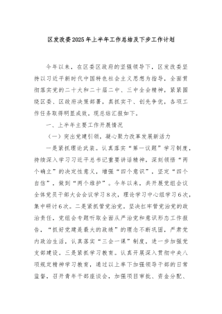 区发改委2025年上半年工作总结及下步工作计划
