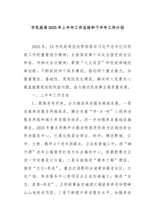市民政局2025年上半年工作总结和下半年工作计划