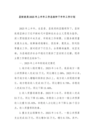 县财政局2025年上半年工作总结和下半年工作计划
