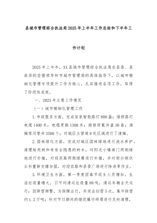 县城市管理综合执法局2025年上半年工作总结和下半年工作计划