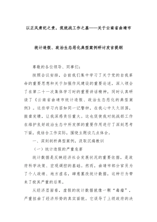 以正风肃纪之责，筑统战工作之基——关于云南省曲靖市统计造假、政治生态恶化典型案例研讨发言提纲