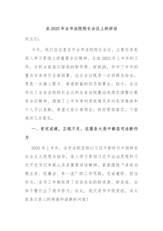 在2025年全市法院院长会议上的讲话