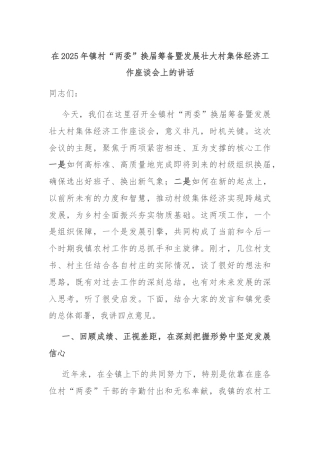 在2025年镇村“两委”换届筹备暨发展壮大村集体经济工作座谈会上的讲话
