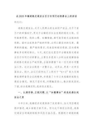 在2025年镇道路交通安全百日专项行动部署会上的讲话